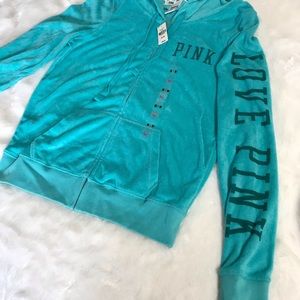 PINK terry cloth zip up hoodie